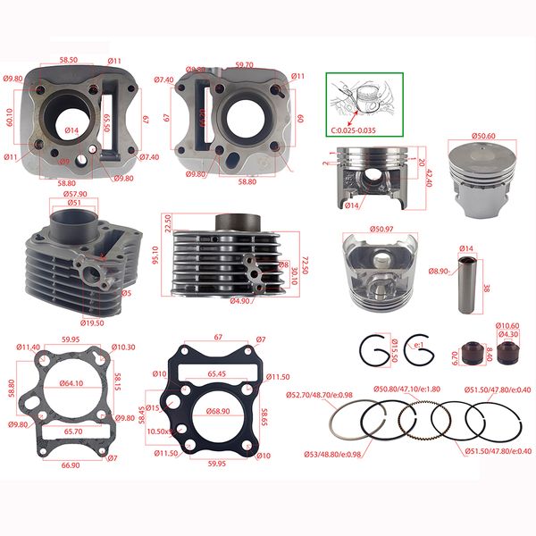 CILINDRO KIT CB D:51 mm 112cc h: 95.40 mm P:14 PLATA (PISTON:PLANO) AX4